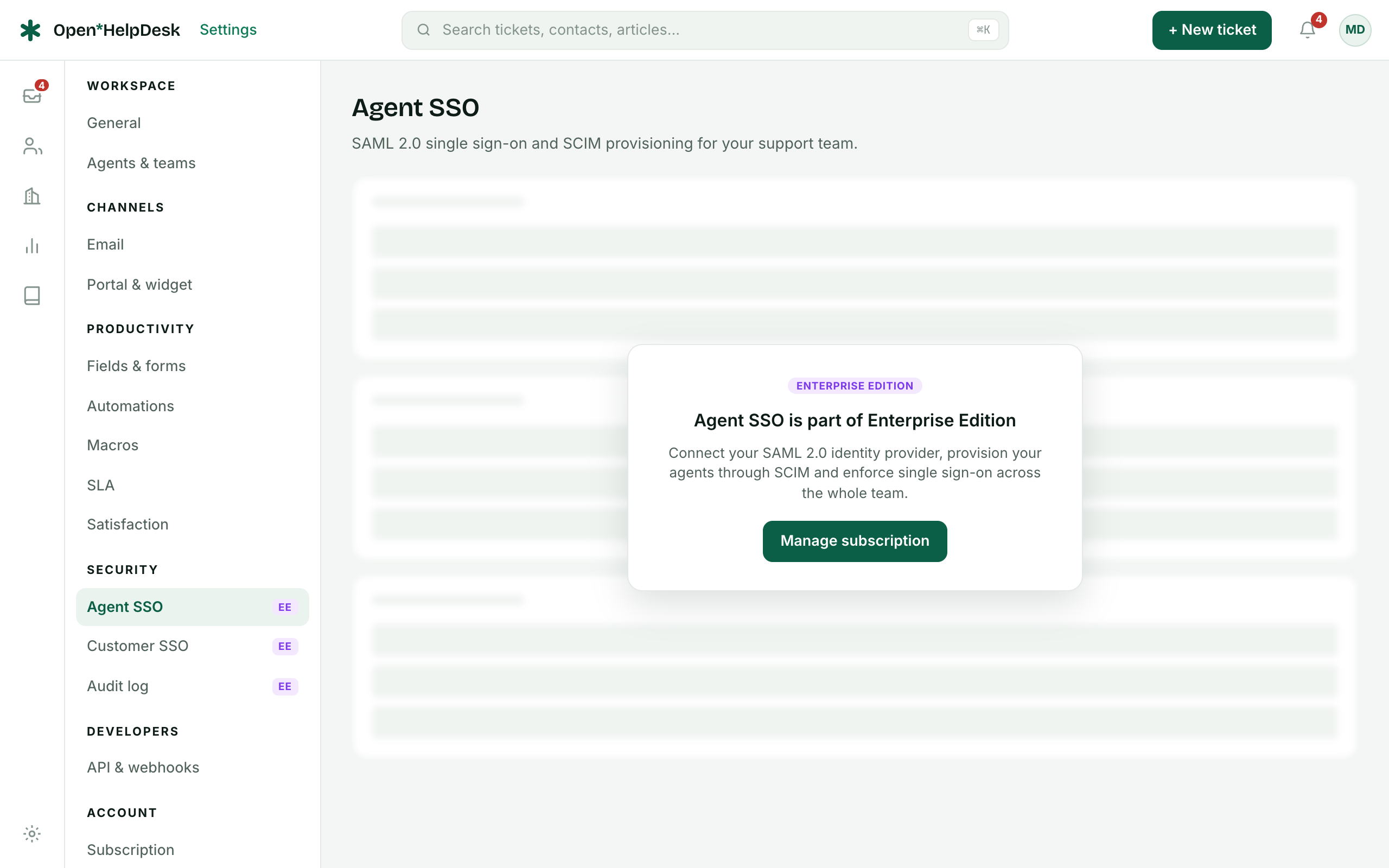 The SAML 2.0 tab: enablement and status at the top, provider fields, then the read-only service-provider block you copy into your identity provider.